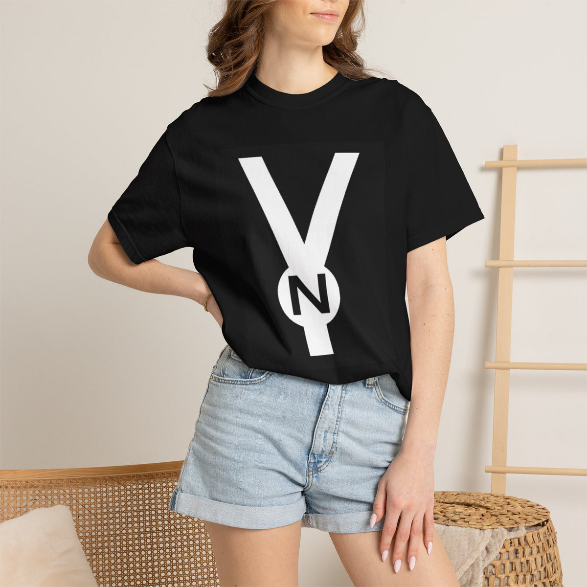 T-Shirt - Bold 'Y' Logo Graphic Tee (Black Square with N Emblem)