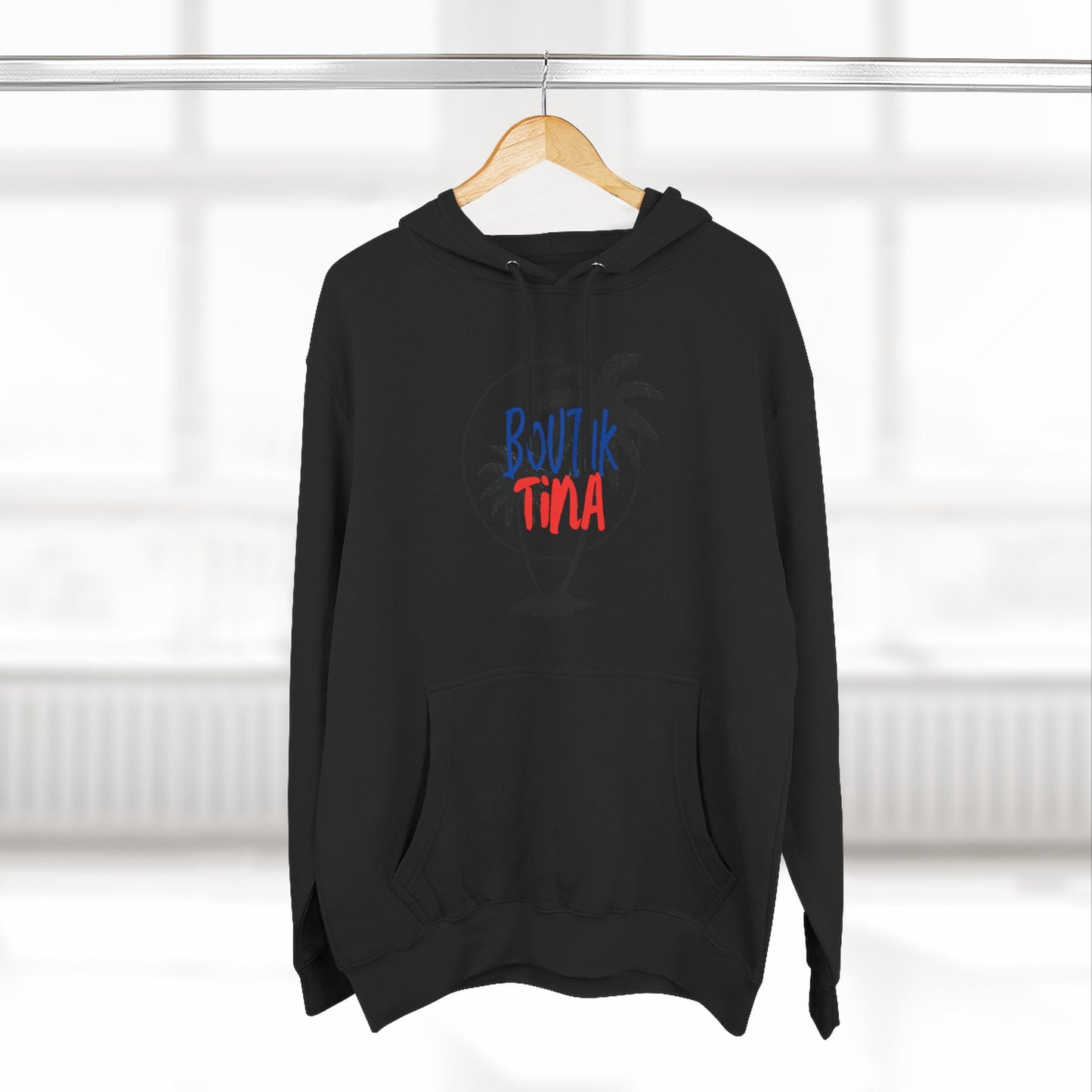 Tropical Palm Hoodie — 'Run Tina' Retro Beach Graphic Fleece Pullover