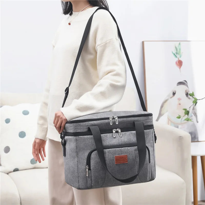 Insulated Double-Layer Lunch Tote Bag – Large Cooler with Shoulder Strap for Work, Travel & Picnic (Unisex)