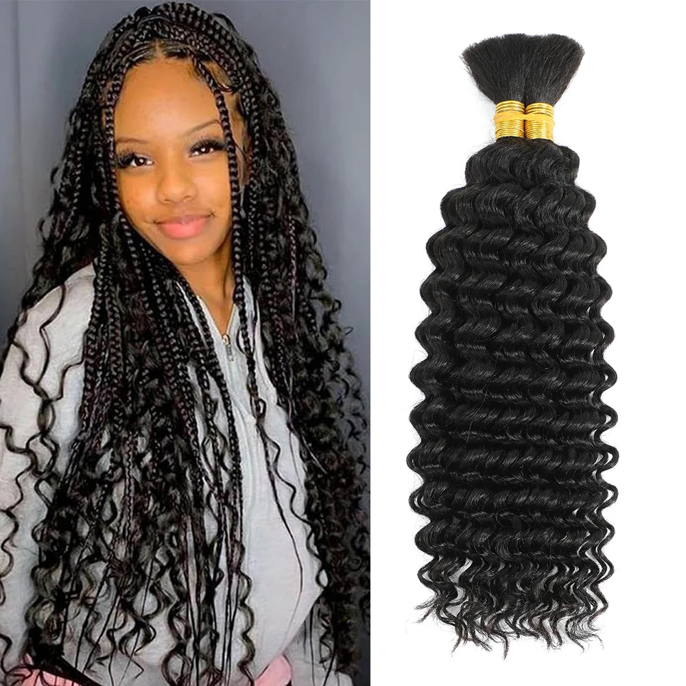 Asimey 100g Deep Wave Human Braiding Hair Bulk – No Weft Curly Extensions for Boho Braids – 100% Brazilian Hair