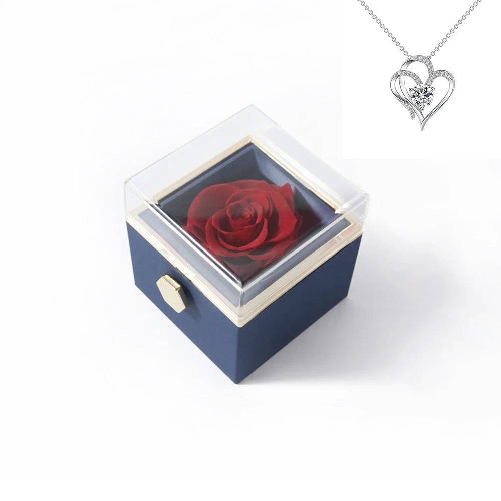 Elegant Rotating Rose Gift Box with Acrylic Jewelry Holder – Preserved Silk Flower Arrangement for Girlfriend, Mother, Valentine's Day & Christmas Gifts | Brand: KDLXG