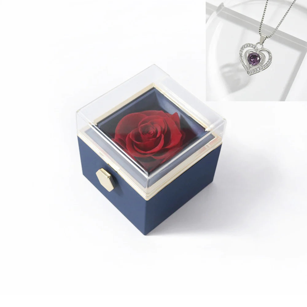 Elegant Rotating Rose Gift Box with Acrylic Jewelry Holder – Preserved Silk Flower Arrangement for Girlfriend, Mother, Valentine's Day & Christmas Gifts | Brand: KDLXG