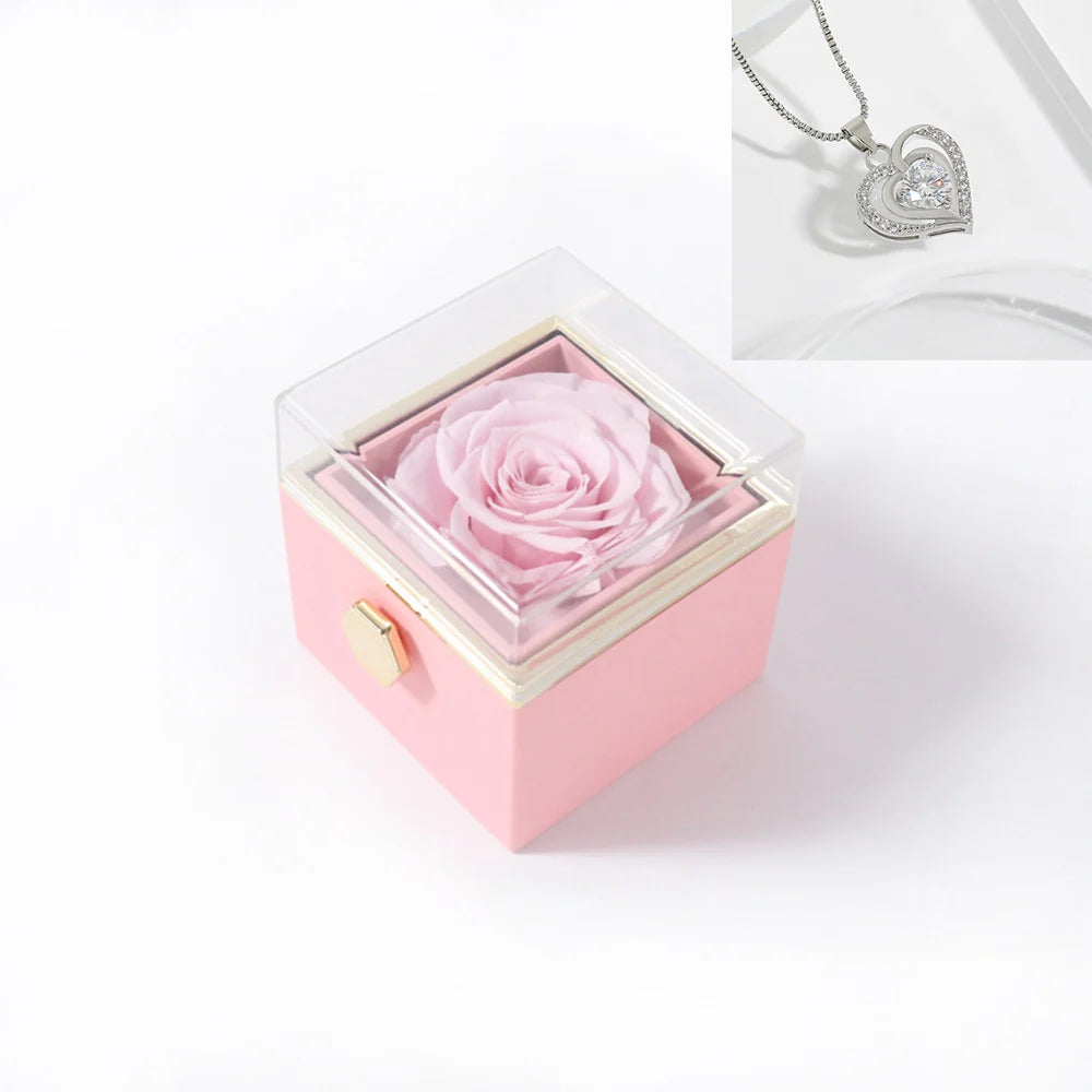 Elegant Rotating Rose Gift Box with Acrylic Jewelry Holder – Preserved Silk Flower Arrangement for Girlfriend, Mother, Valentine's Day & Christmas Gifts | Brand: KDLXG