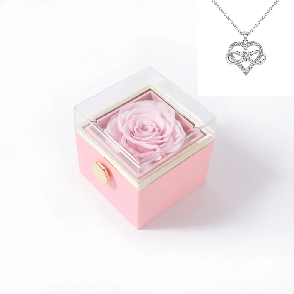 Elegant Rotating Rose Gift Box with Acrylic Jewelry Holder – Preserved Silk Flower Arrangement for Girlfriend, Mother, Valentine's Day & Christmas Gifts | Brand: KDLXG