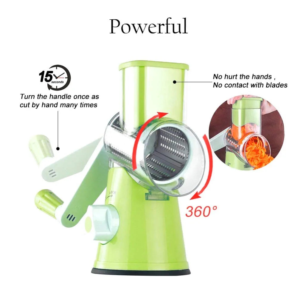 Manual Rotary Grater & Vegetable Slicer - Stainless Steel Multi-Function Kitchen Tool