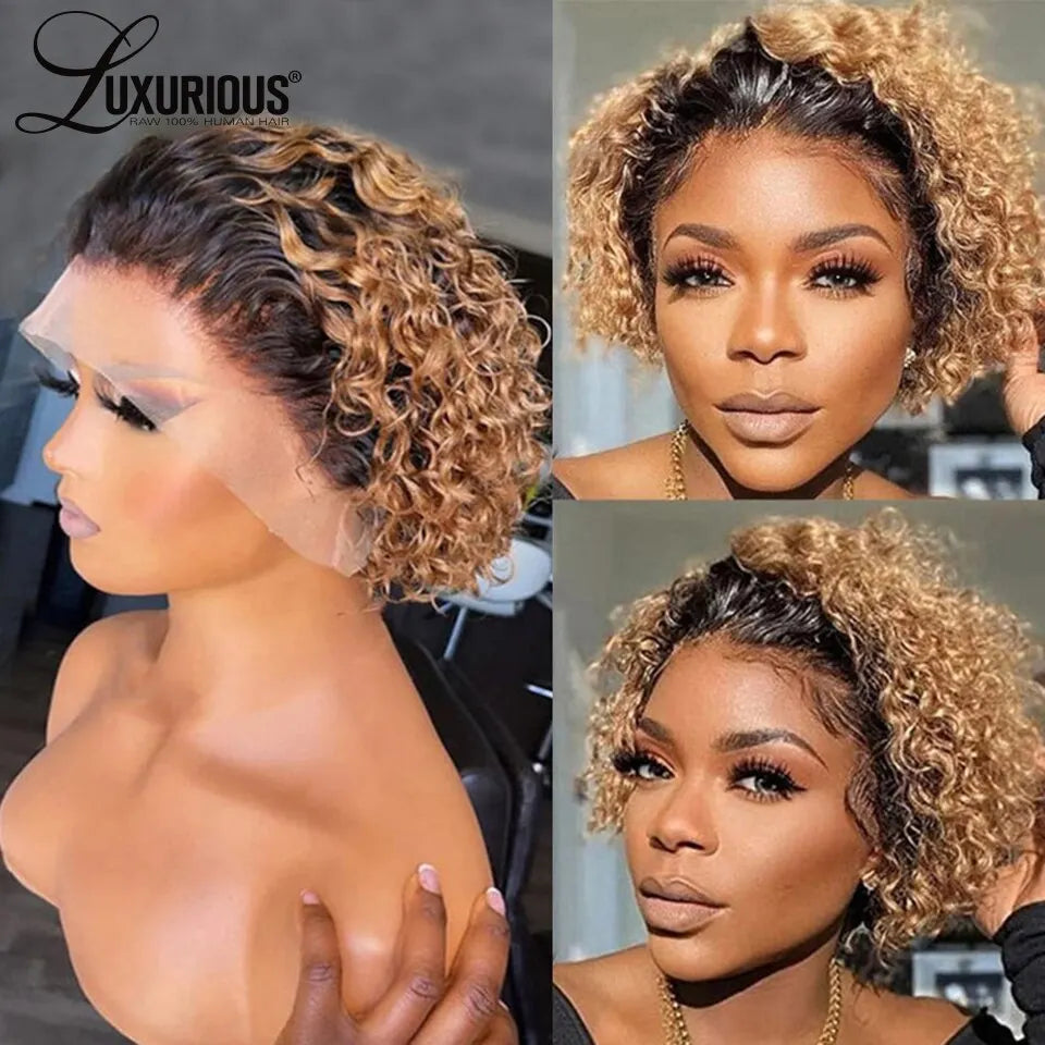 Short Curly Lace Front Human Hair Wigs For Women - Brazilian Water Wave