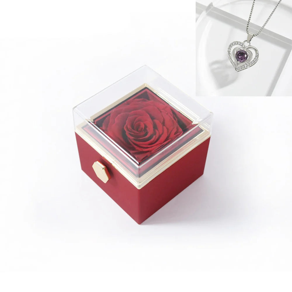 Elegant Rotating Rose Gift Box with Acrylic Jewelry Holder – Preserved Silk Flower Arrangement for Girlfriend, Mother, Valentine's Day & Christmas Gifts | Brand: KDLXG