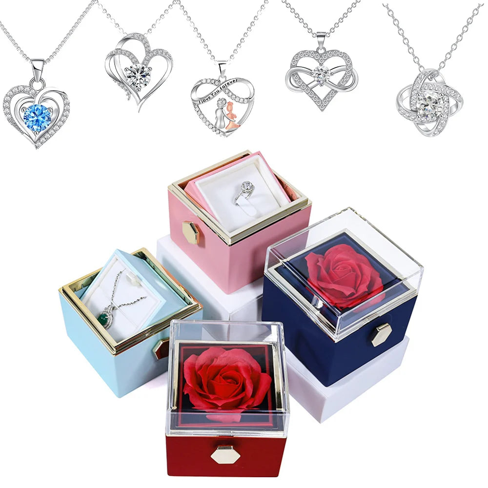Elegant Rotating Rose Gift Box with Acrylic Jewelry Holder – Preserved Silk Flower Arrangement for Girlfriend, Mother, Valentine's Day & Christmas Gifts | Brand: KDLXG