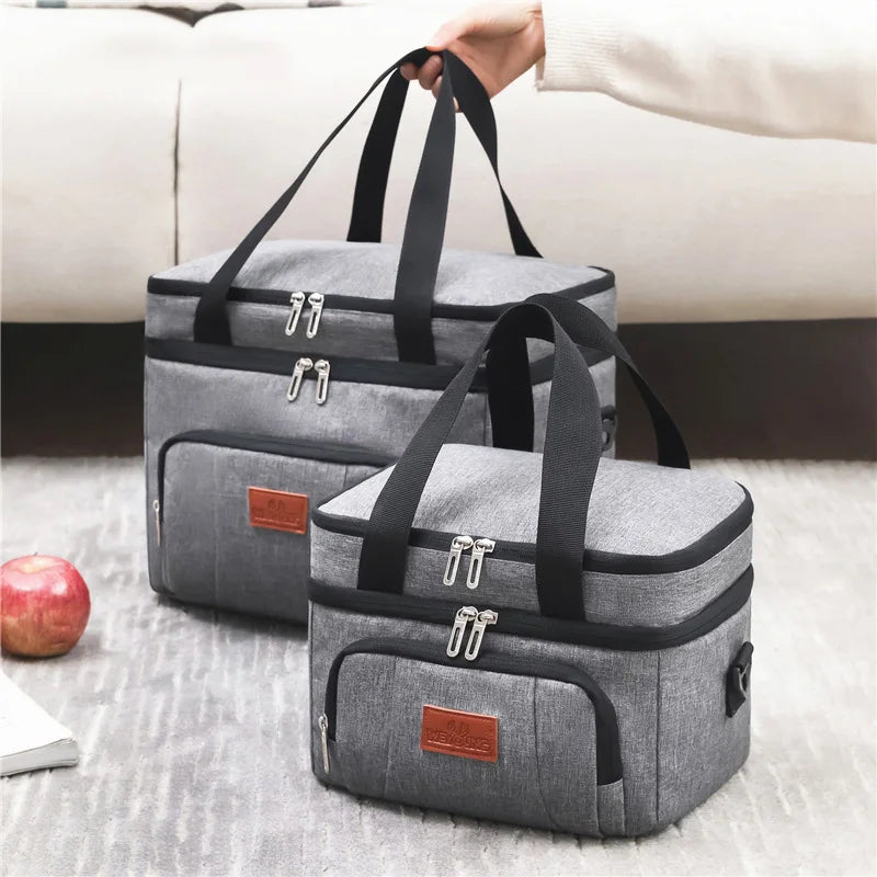 Insulated Double-Layer Lunch Tote Bag – Large Cooler with Shoulder Strap for Work, Travel & Picnic (Unisex)