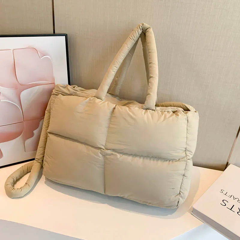 Puffer Tote Bag for Women Lightweight Down Cotton Padded Crossbody Bag Large Capacity Handbag Puffy Purse for Shopping Travel 
