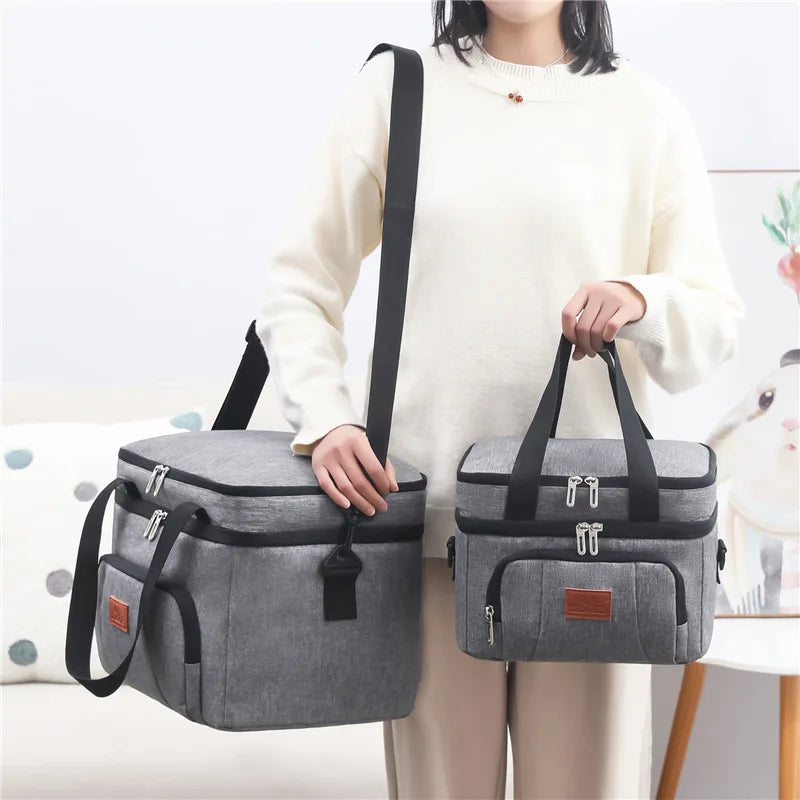 Insulated Double-Layer Lunch Tote Bag – Large Cooler with Shoulder Strap for Work, Travel & Picnic (Unisex)
