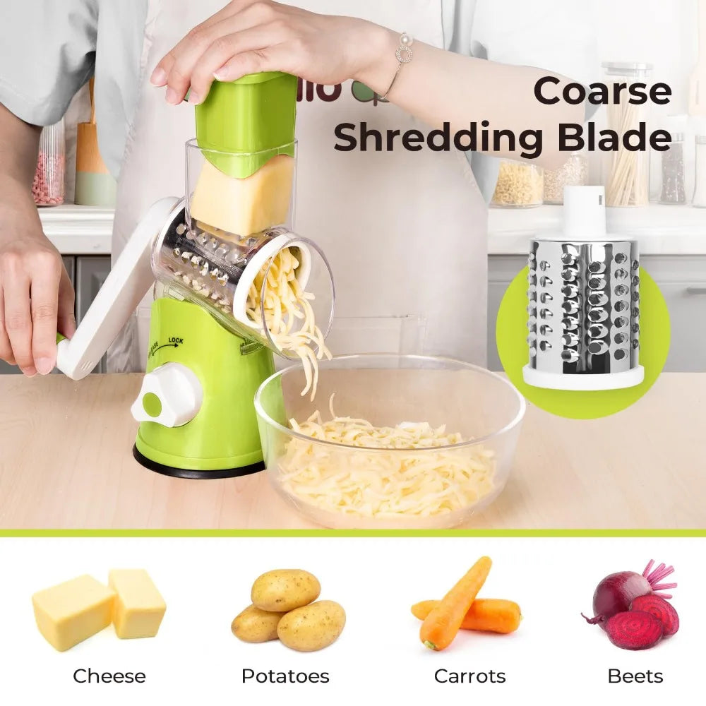 Manual Rotary Grater & Vegetable Slicer - Stainless Steel Multi-Function Kitchen Tool