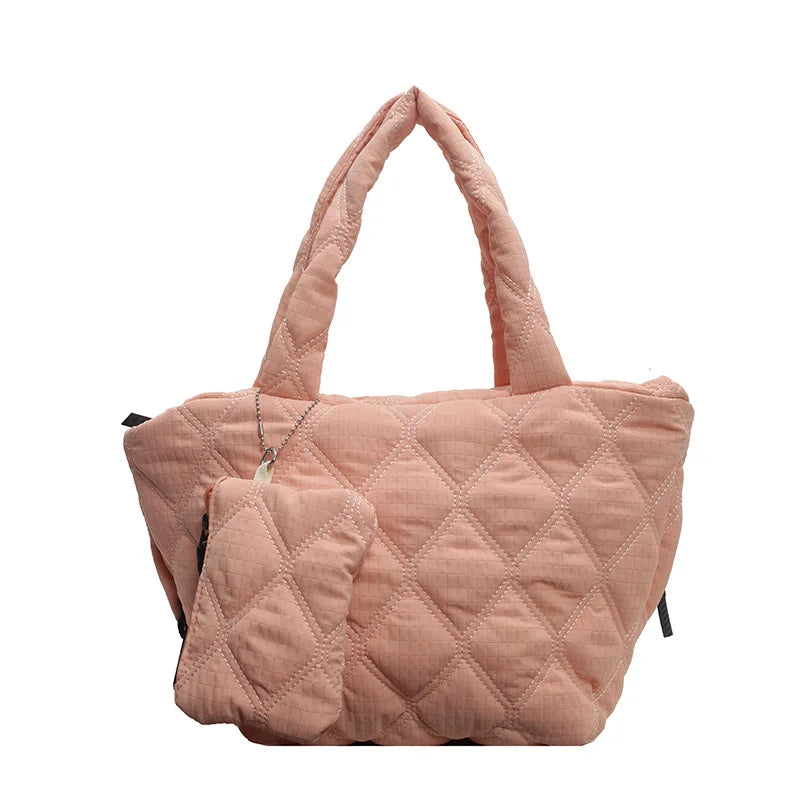 Puffer Tote Bag for Women Lightweight Down Cotton Padded Crossbody Bag Large Capacity Handbag Puffy Purse for Shopping Travel 
