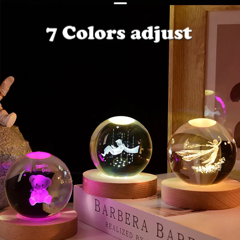 7-Color 3D Galaxy Crystal Ball Table Lamp with Wood Base