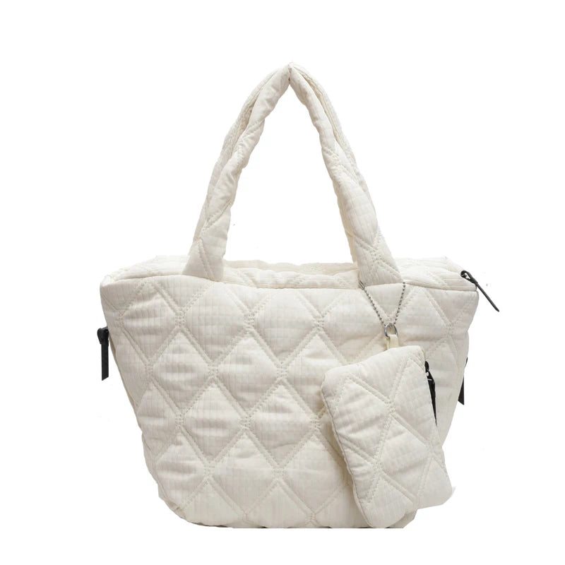 Puffer Tote Bag for Women Lightweight Down Cotton Padded Crossbody Bag Large Capacity Handbag Puffy Purse for Shopping Travel 