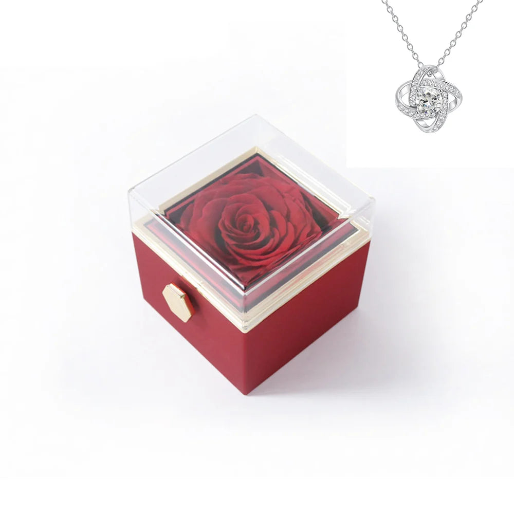 Elegant Rotating Rose Gift Box with Acrylic Jewelry Holder – Preserved Silk Flower Arrangement for Girlfriend, Mother, Valentine's Day & Christmas Gifts | Brand: KDLXG