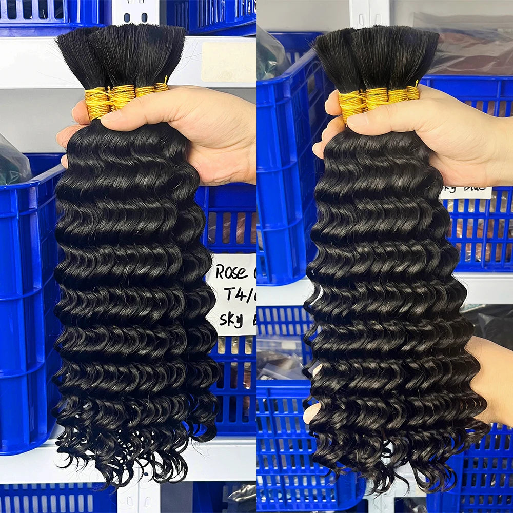 Asimey 100g Deep Wave Human Braiding Hair Bulk – No Weft Curly Extensions for Boho Braids – 100% Brazilian Hair