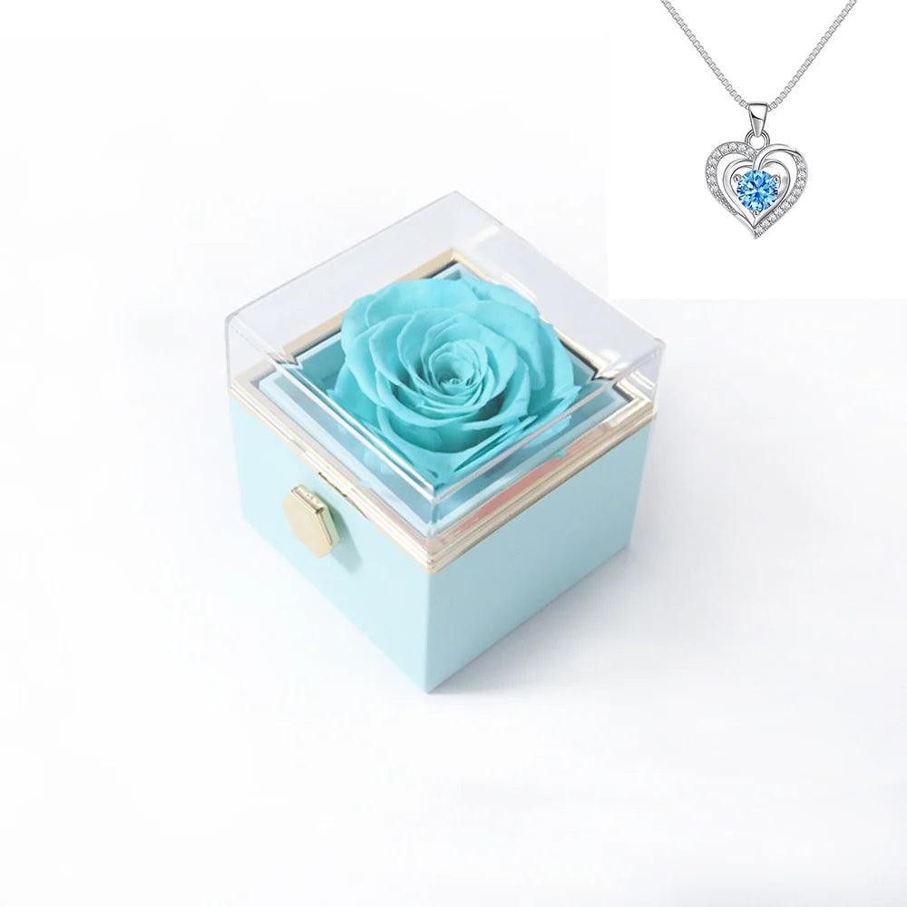 Elegant Rotating Rose Gift Box with Acrylic Jewelry Holder – Preserved Silk Flower Arrangement for Girlfriend, Mother, Valentine's Day & Christmas Gifts | Brand: KDLXG