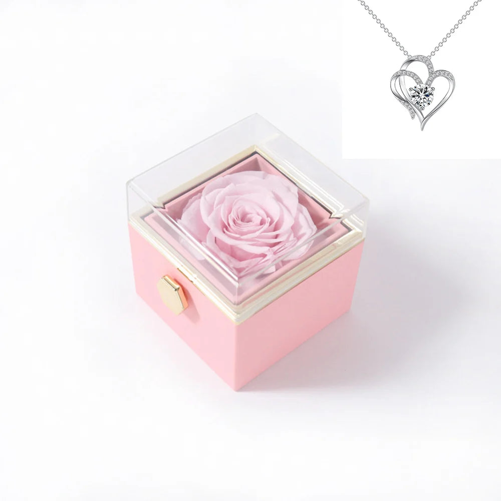Elegant Rotating Rose Gift Box with Acrylic Jewelry Holder – Preserved Silk Flower Arrangement for Girlfriend, Mother, Valentine's Day & Christmas Gifts | Brand: KDLXG