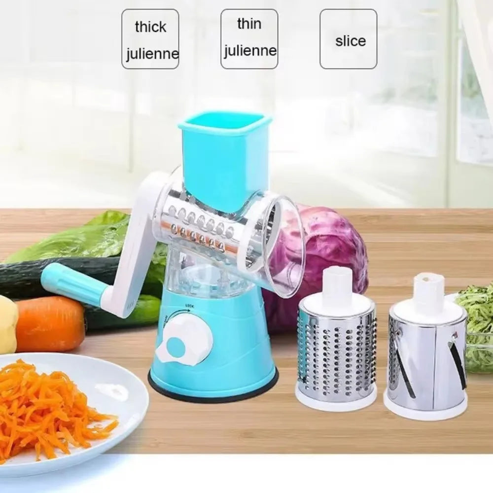 Manual Rotary Grater & Vegetable Slicer - Stainless Steel Multi-Function Kitchen Tool