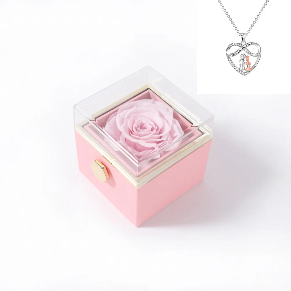 Elegant Rotating Rose Gift Box with Acrylic Jewelry Holder – Preserved Silk Flower Arrangement for Girlfriend, Mother, Valentine's Day & Christmas Gifts | Brand: KDLXG