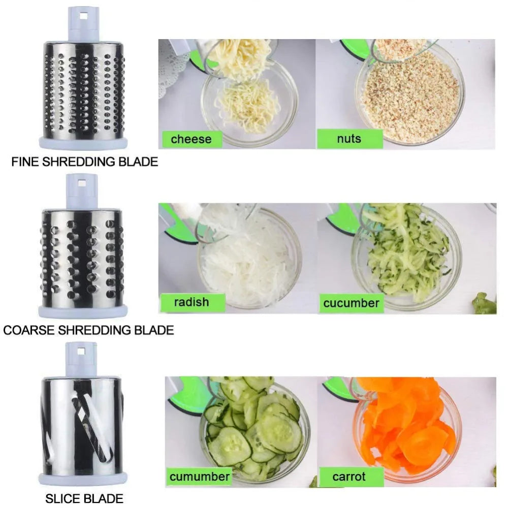 Manual Rotary Grater & Vegetable Slicer - Stainless Steel Multi-Function Kitchen Tool