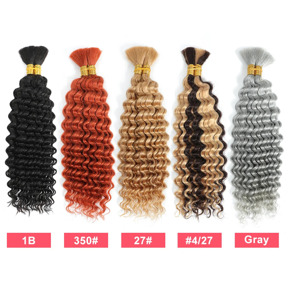 Asimey 100g Deep Wave Human Braiding Hair Bulk – No Weft Curly Extensions for Boho Braids – 100% Brazilian Hair