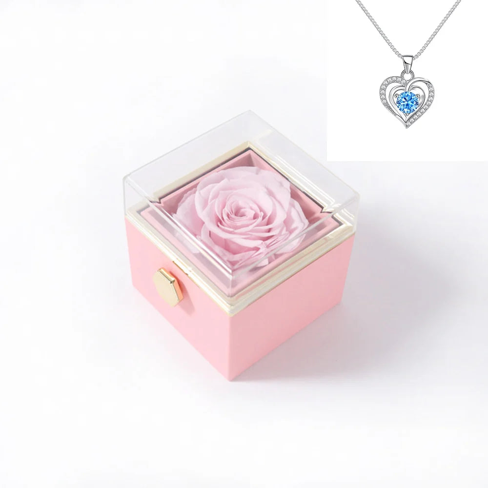 Elegant Rotating Rose Gift Box with Acrylic Jewelry Holder – Preserved Silk Flower Arrangement for Girlfriend, Mother, Valentine's Day & Christmas Gifts | Brand: KDLXG