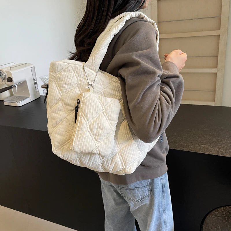 Puffer Tote Bag for Women Lightweight Down Cotton Padded Crossbody Bag Large Capacity Handbag Puffy Purse for Shopping Travel 