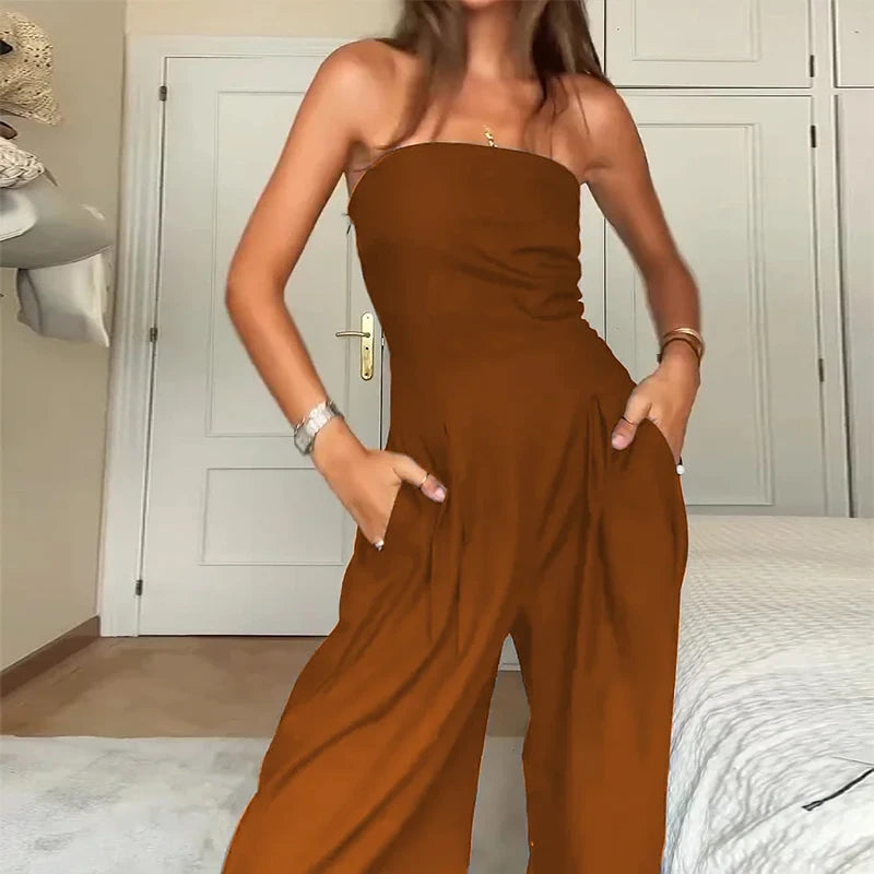 Wefads Women's Strapless Wide-Leg Jumpsuit – Summer Bandeau Romper in Solid Colors