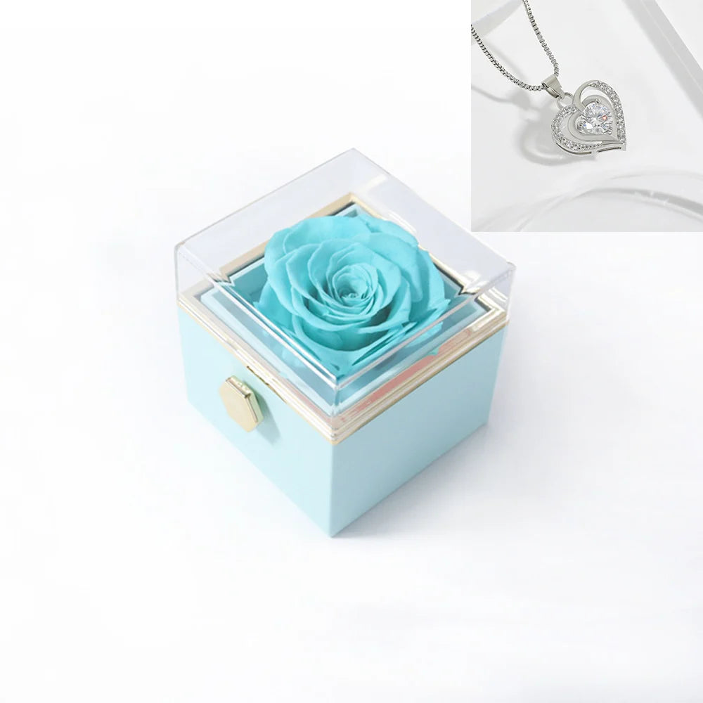 Elegant Rotating Rose Gift Box with Acrylic Jewelry Holder – Preserved Silk Flower Arrangement for Girlfriend, Mother, Valentine's Day & Christmas Gifts | Brand: KDLXG
