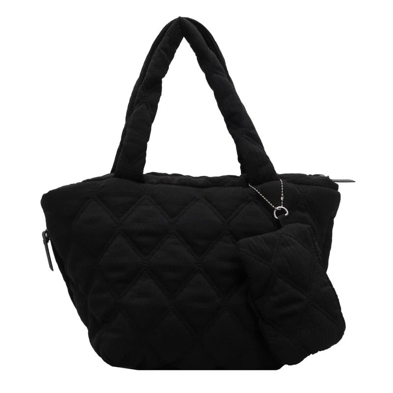Puffer Tote Bag for Women Lightweight Down Cotton Padded Crossbody Bag Large Capacity Handbag Puffy Purse for Shopping Travel 