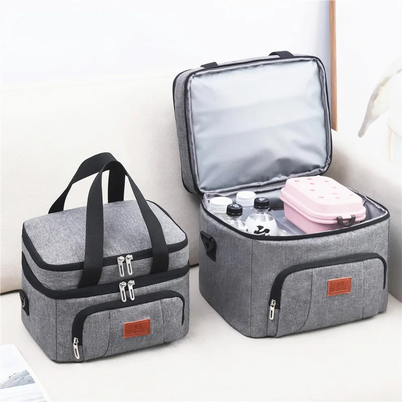 Insulated Double-Layer Lunch Tote Bag – Large Cooler with Shoulder Strap for Work, Travel & Picnic (Unisex)