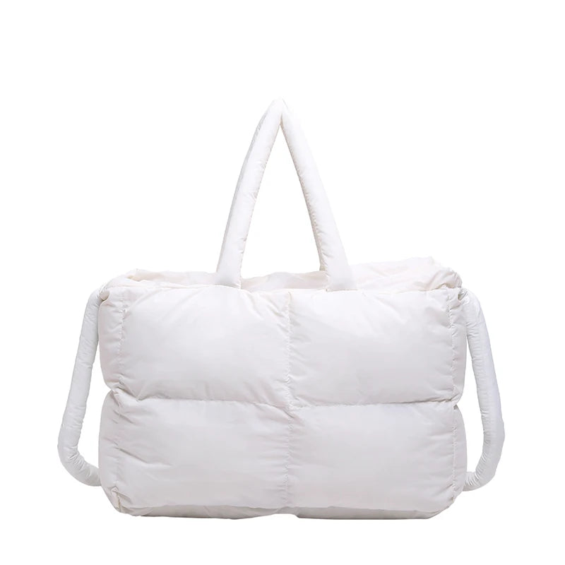 Puffer Tote Bag for Women Lightweight Down Cotton Padded Crossbody Bag Large Capacity Handbag Puffy Purse for Shopping Travel 