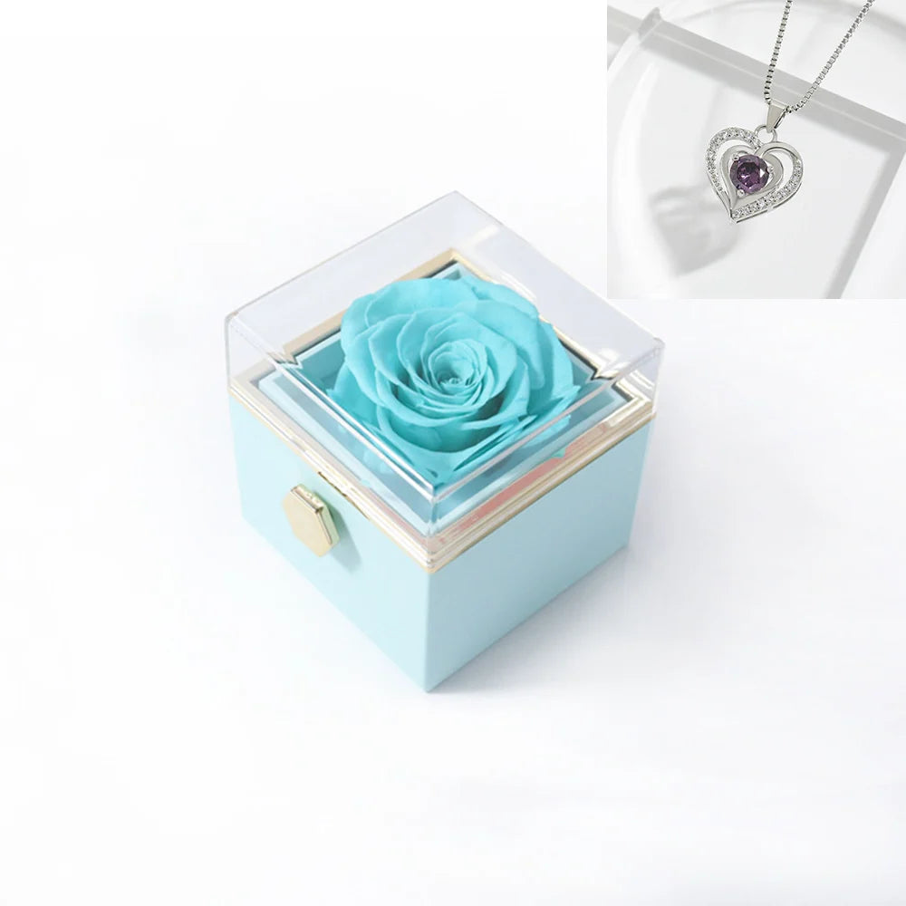 Elegant Rotating Rose Gift Box with Acrylic Jewelry Holder – Preserved Silk Flower Arrangement for Girlfriend, Mother, Valentine's Day & Christmas Gifts | Brand: KDLXG