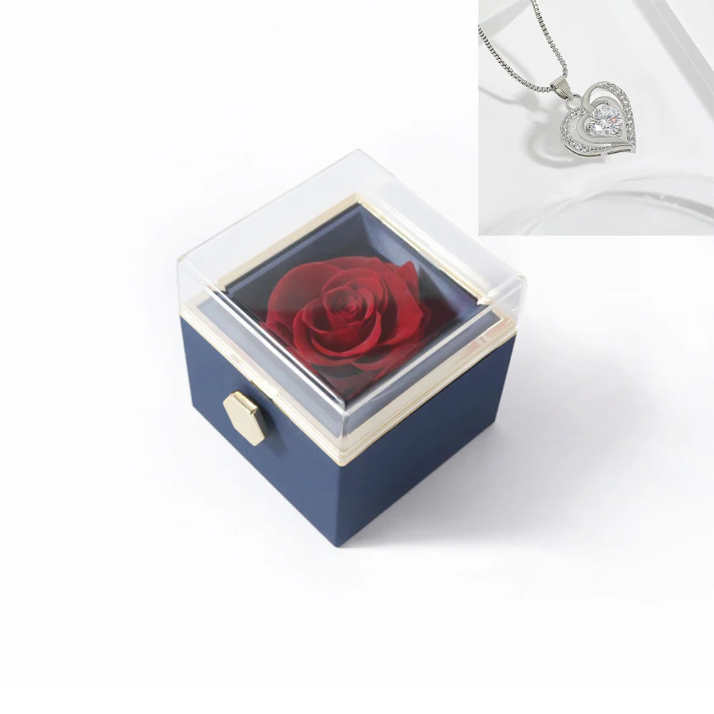 Elegant Rotating Rose Gift Box with Acrylic Jewelry Holder – Preserved Silk Flower Arrangement for Girlfriend, Mother, Valentine's Day & Christmas Gifts | Brand: KDLXG