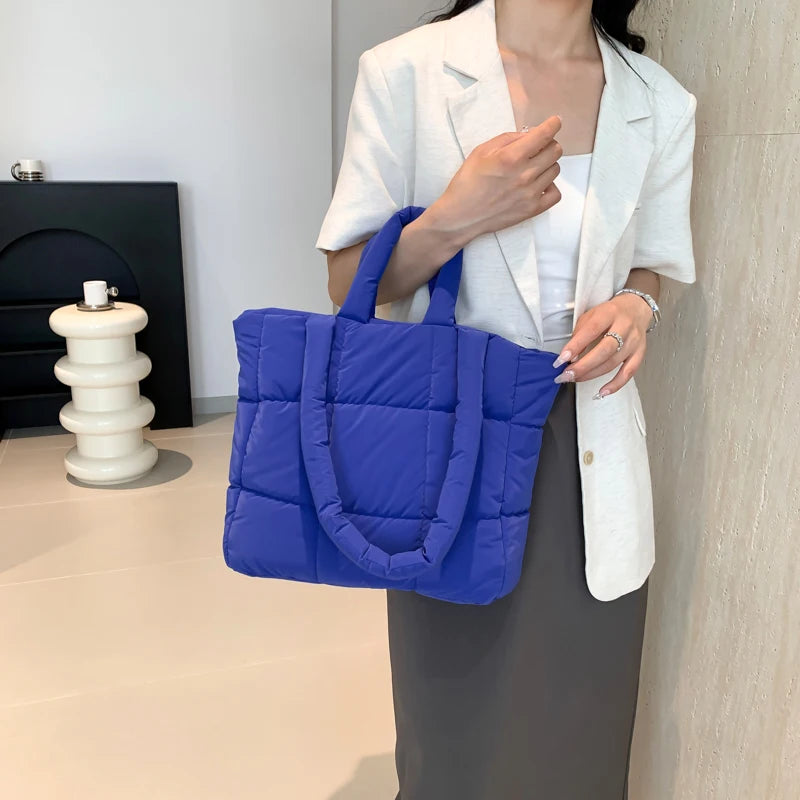 Puffer Tote Bag for Women Lightweight Down Cotton Padded Crossbody Bag Large Capacity Handbag Puffy Purse for Shopping Travel 
