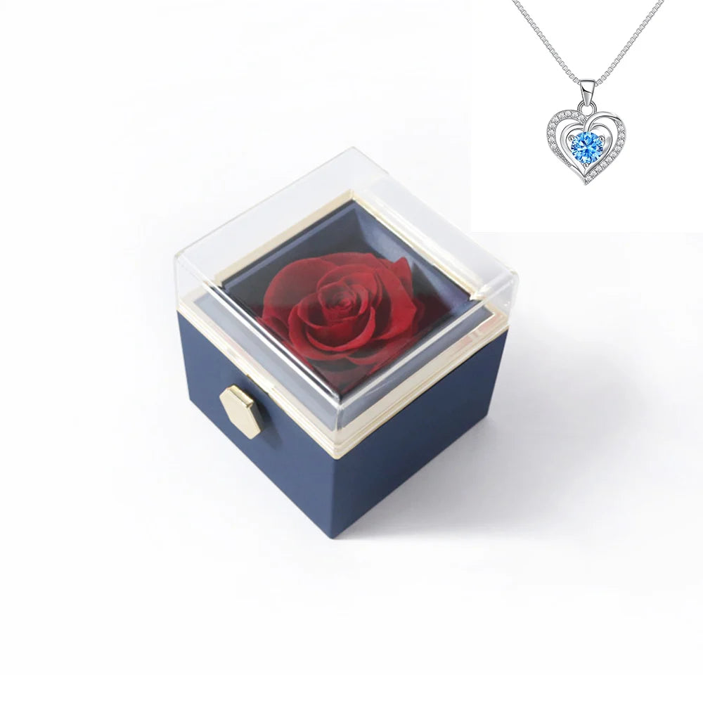 Elegant Rotating Rose Gift Box with Acrylic Jewelry Holder – Preserved Silk Flower Arrangement for Girlfriend, Mother, Valentine's Day & Christmas Gifts | Brand: KDLXG