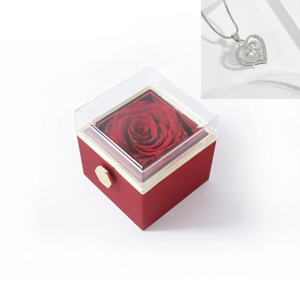 Elegant Rotating Rose Gift Box with Acrylic Jewelry Holder – Preserved Silk Flower Arrangement for Girlfriend, Mother, Valentine's Day & Christmas Gifts | Brand: KDLXG