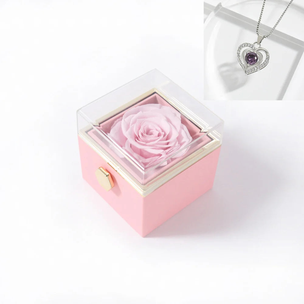 Elegant Rotating Rose Gift Box with Acrylic Jewelry Holder – Preserved Silk Flower Arrangement for Girlfriend, Mother, Valentine's Day & Christmas Gifts | Brand: KDLXG