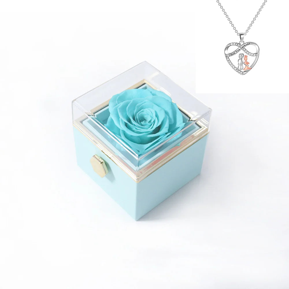 Elegant Rotating Rose Gift Box with Acrylic Jewelry Holder – Preserved Silk Flower Arrangement for Girlfriend, Mother, Valentine's Day & Christmas Gifts | Brand: KDLXG