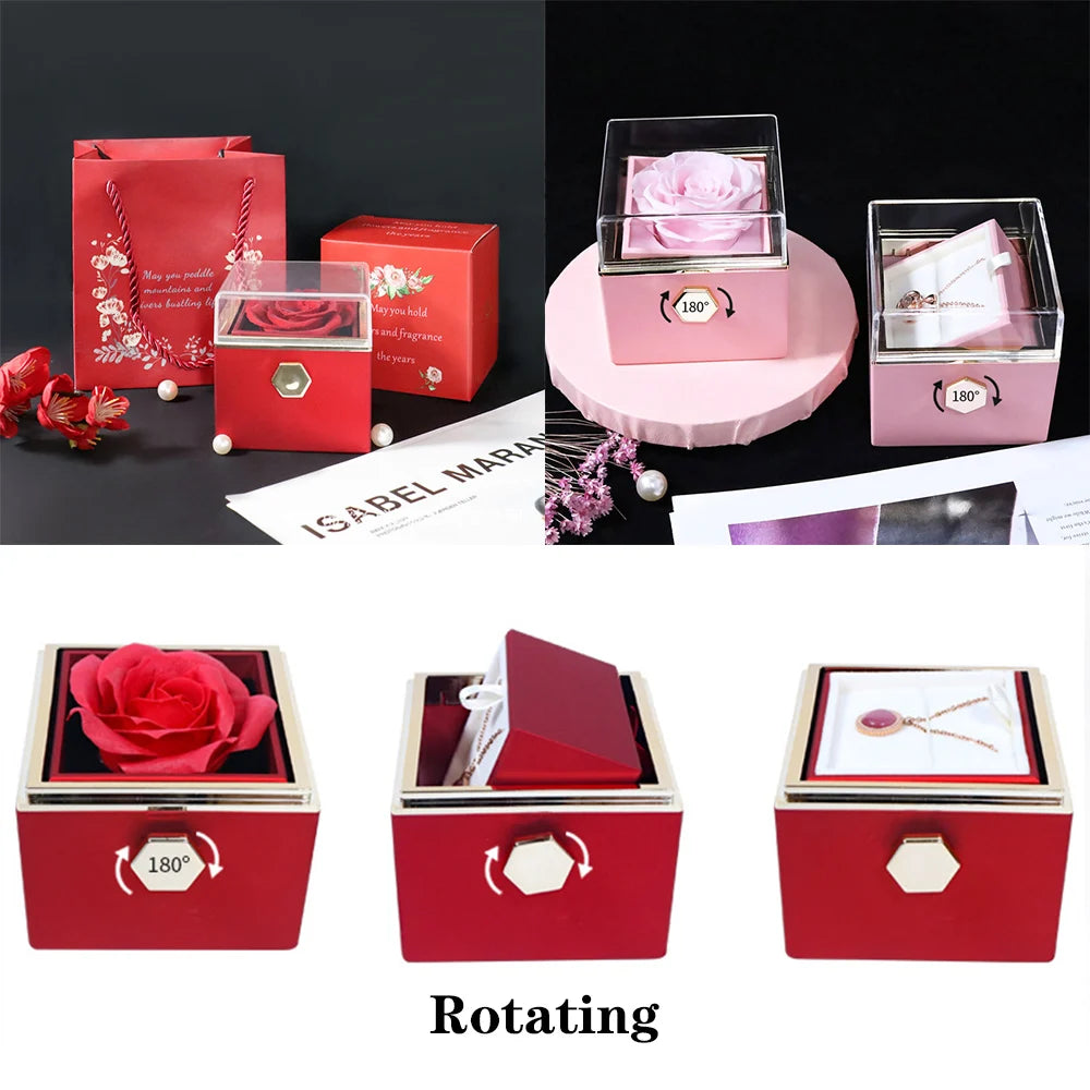 Elegant Rotating Rose Gift Box with Acrylic Jewelry Holder – Preserved Silk Flower Arrangement for Girlfriend, Mother, Valentine's Day & Christmas Gifts | Brand: KDLXG