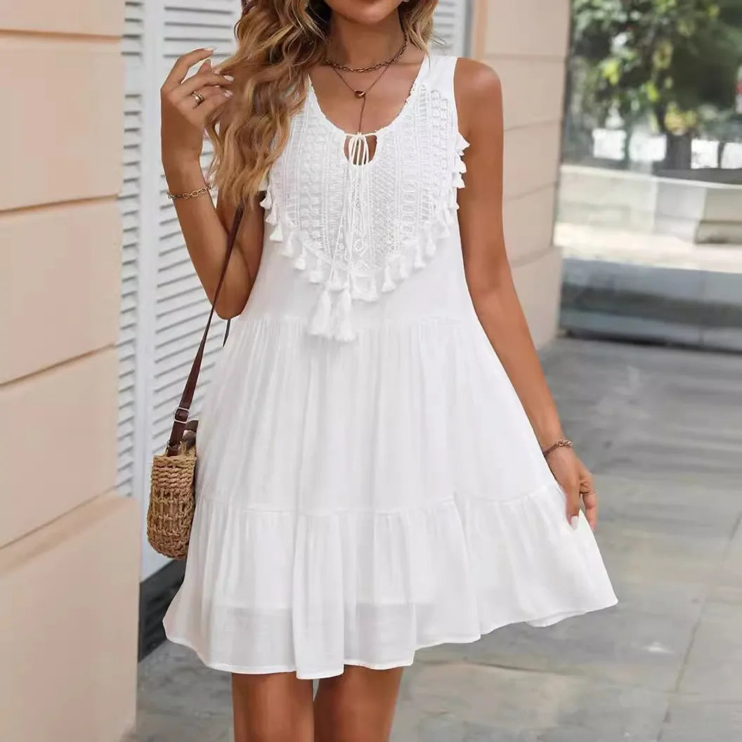Women's White Lace Mini Dress – Sleeveless Beach Resort Style (Spring/Summer 2025)