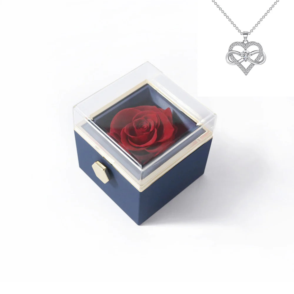 Elegant Rotating Rose Gift Box with Acrylic Jewelry Holder – Preserved Silk Flower Arrangement for Girlfriend, Mother, Valentine's Day & Christmas Gifts | Brand: KDLXG