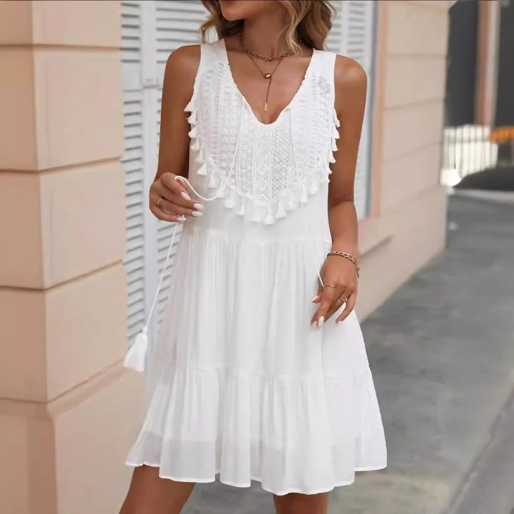 Women's White Lace Mini Dress – Sleeveless Beach Resort Style (Spring/Summer 2025)