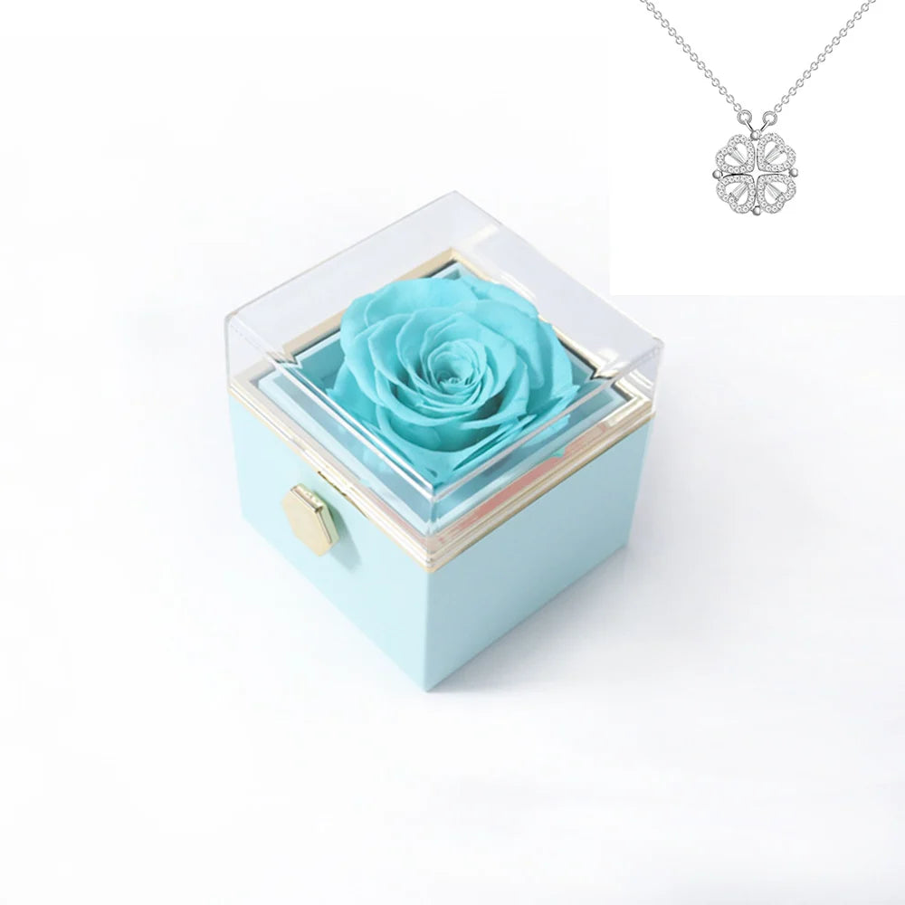 Elegant Rotating Rose Gift Box with Acrylic Jewelry Holder – Preserved Silk Flower Arrangement for Girlfriend, Mother, Valentine's Day & Christmas Gifts | Brand: KDLXG