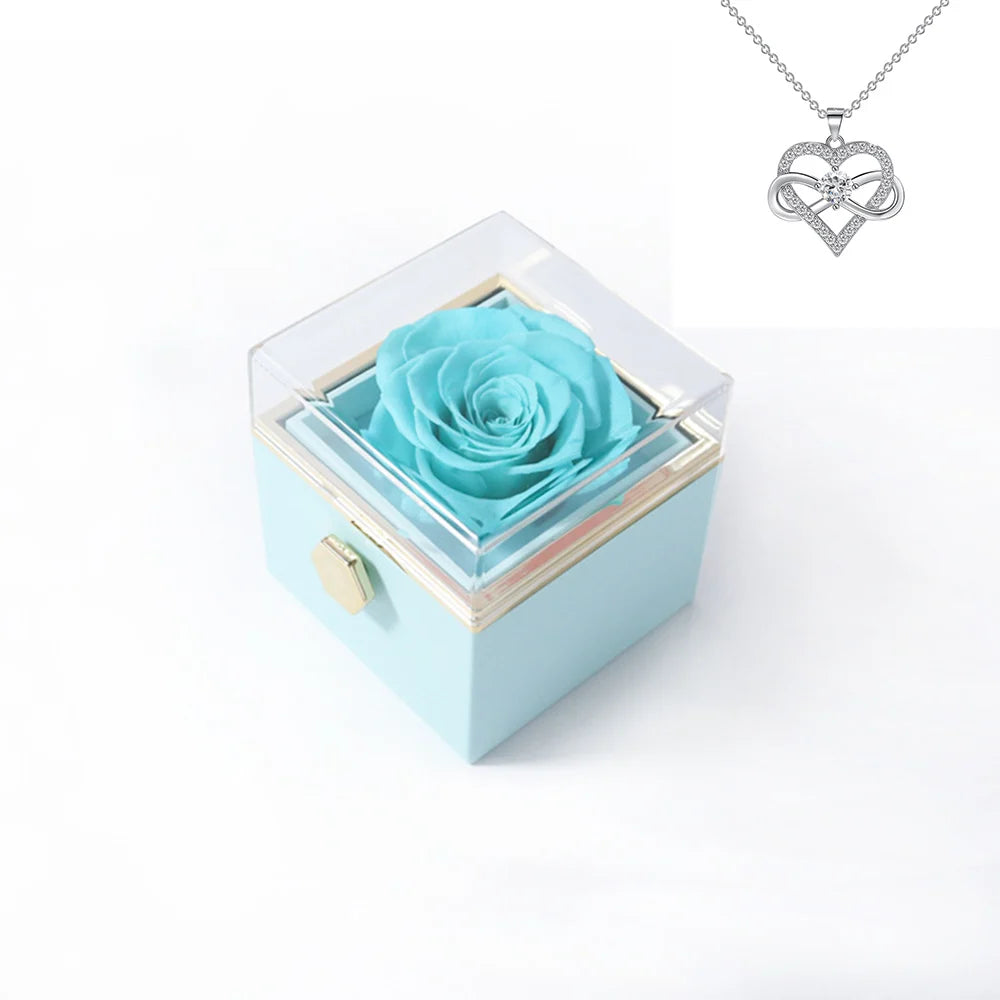 Elegant Rotating Rose Gift Box with Acrylic Jewelry Holder – Preserved Silk Flower Arrangement for Girlfriend, Mother, Valentine's Day & Christmas Gifts | Brand: KDLXG