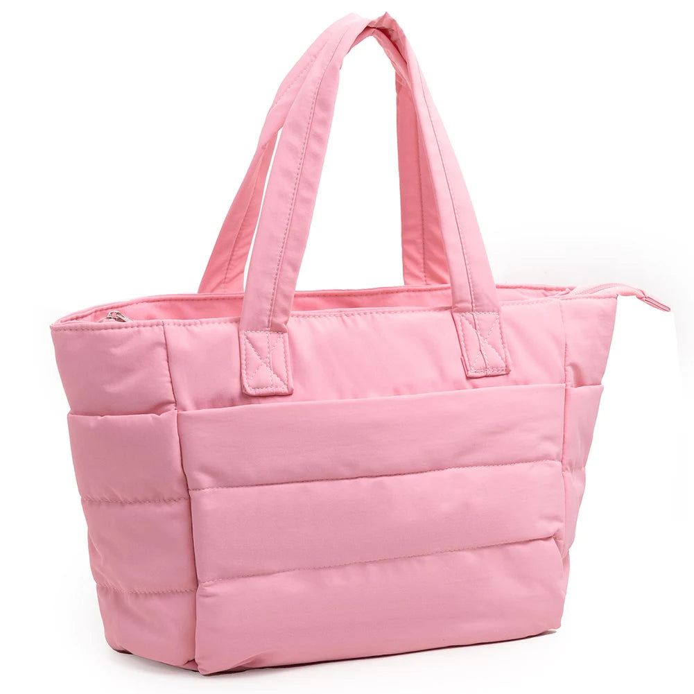 Puffer Tote Bag for Women Lightweight Down Cotton Padded Crossbody Bag Large Capacity Handbag Puffy Purse for Shopping Travel 