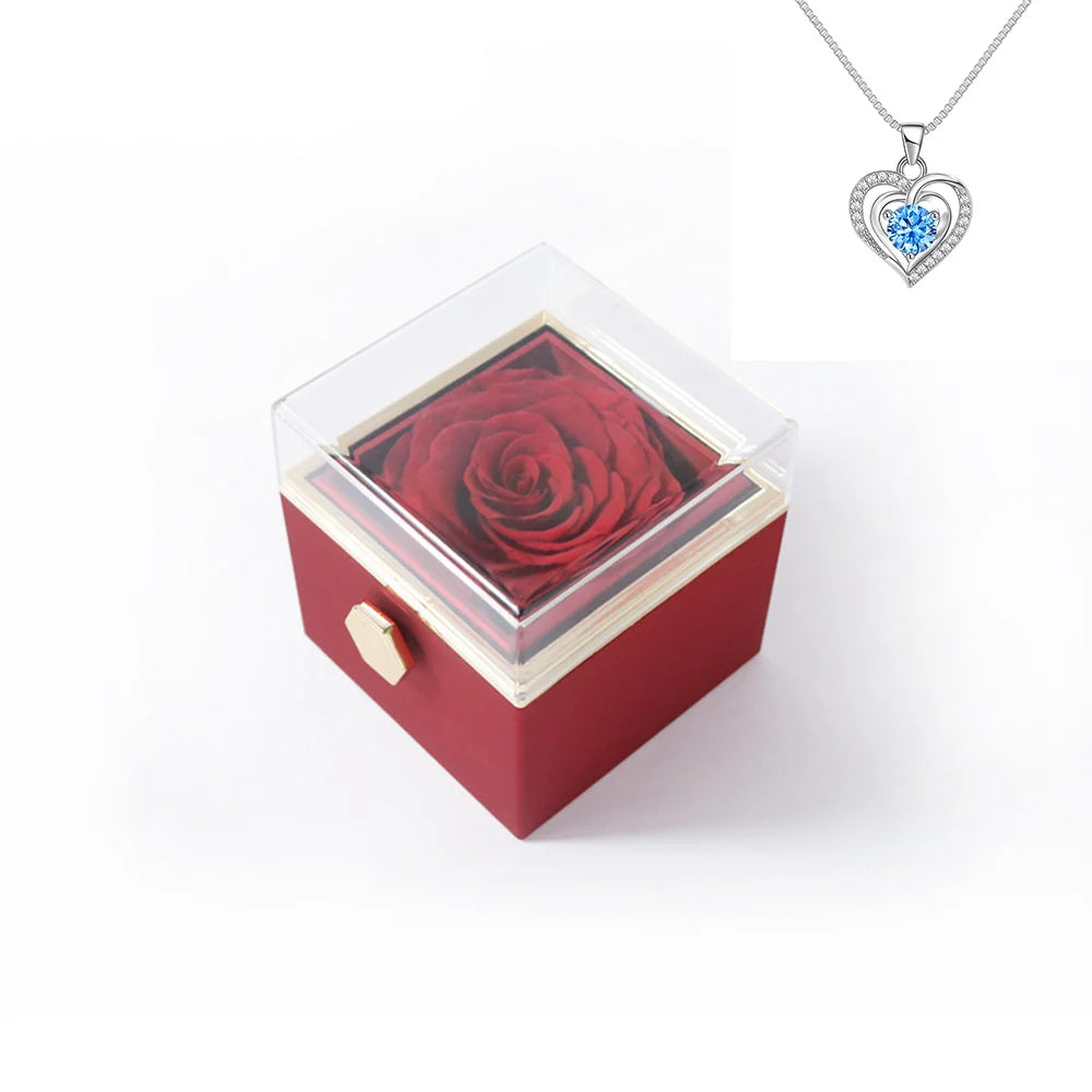 Elegant Rotating Rose Gift Box with Acrylic Jewelry Holder – Preserved Silk Flower Arrangement for Girlfriend, Mother, Valentine's Day & Christmas Gifts | Brand: KDLXG