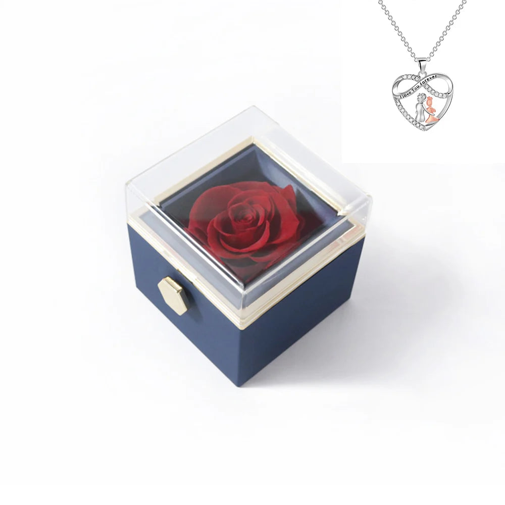 Elegant Rotating Rose Gift Box with Acrylic Jewelry Holder – Preserved Silk Flower Arrangement for Girlfriend, Mother, Valentine's Day & Christmas Gifts | Brand: KDLXG